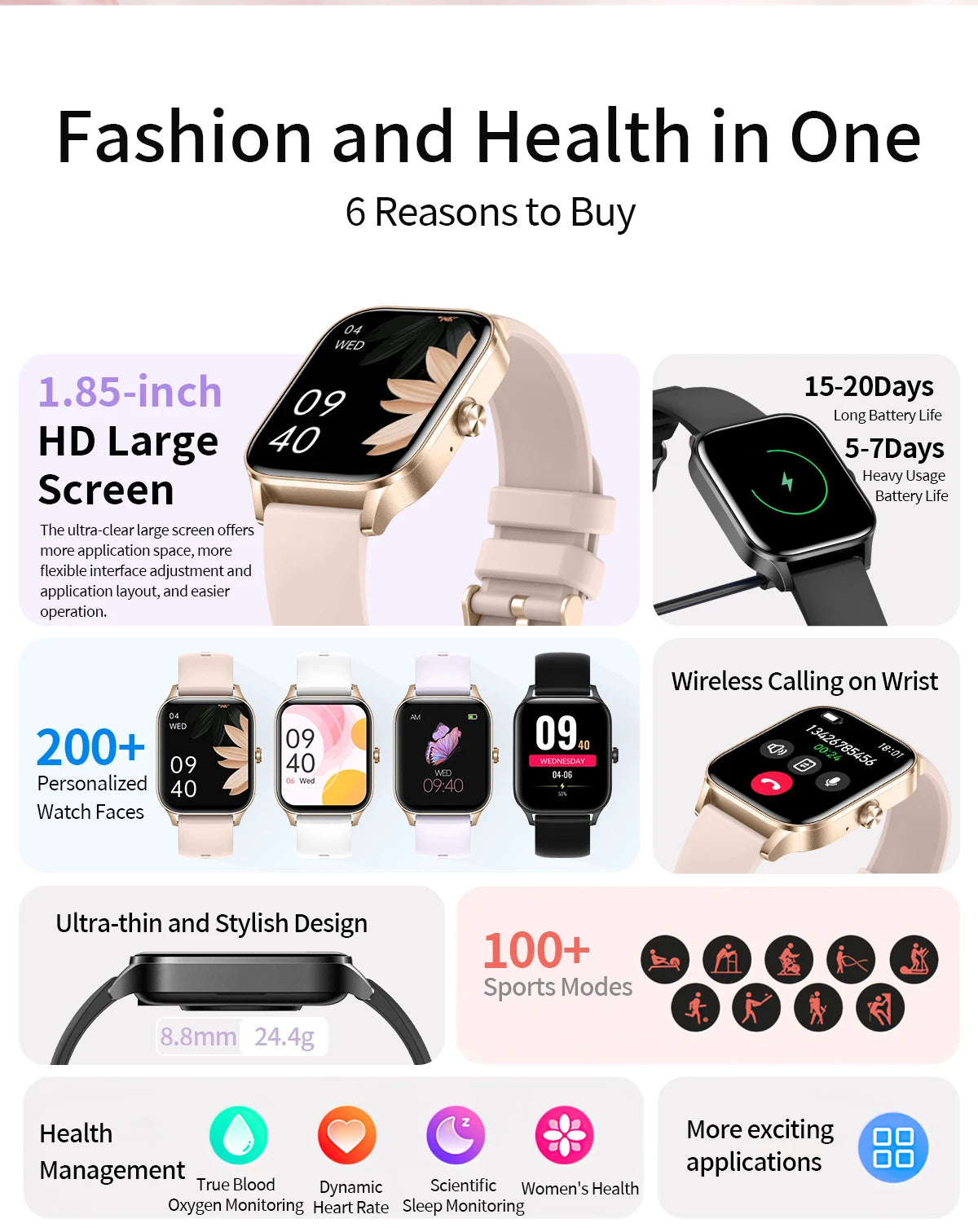 LIGE Reloj Inteligente Mujer HD 1.85 Bluetooth
