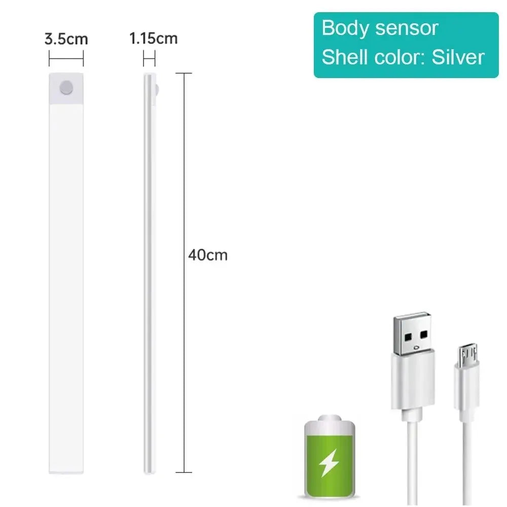 Luz Nocturna con Sensor de Movimiento USB, 3 Colores para Dormitorio y Armario