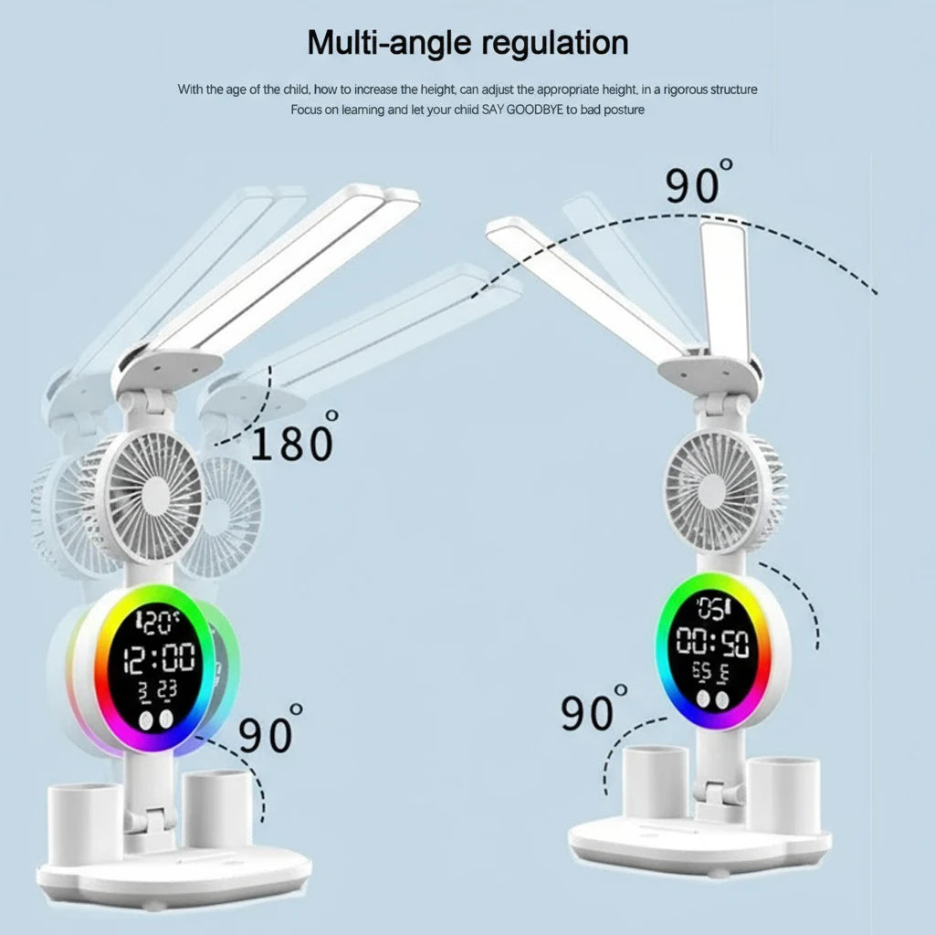 Lámpara de Mesa LED con Ventilador y Reloj Ajustable