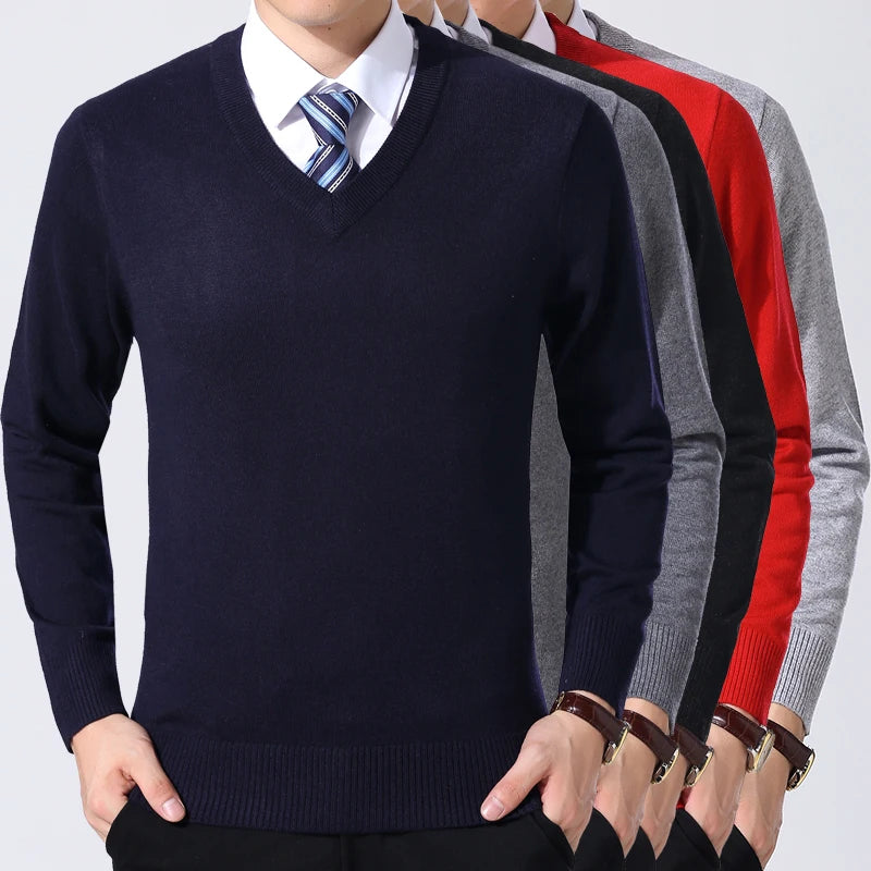 2025 nueva marca de moda suéter para hombre jersey con cuello en V jerséis ajustados tejido grueso cálido otoño estilo coreano ropa Casual para hombre