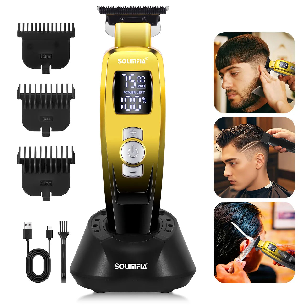    Cortadora de Pelo Profesional para Hombre, 3 Velocidades, Recargable, con Pantalla LED, Kit de Corte de Pelo para Barba y Peinado