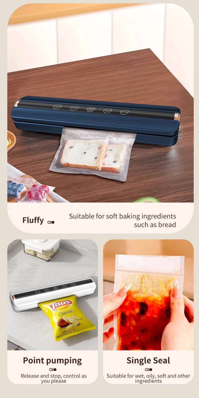 Máquina automática de sellado de aire al vacío para alimentos, sellador al vacío inalámbrico USB para el hogar, 1500mAh, 62KPa, tienda de succión al vacío de alimentos