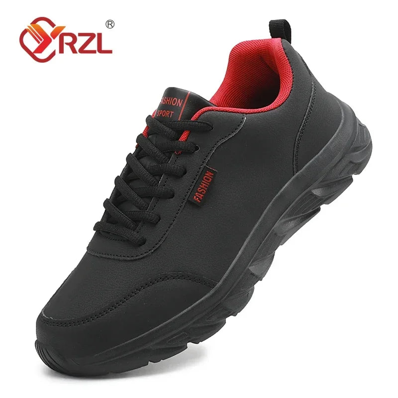 YRZL Zapatillas para correr Zapatillas de deporte de cuero artificial impermeables Zapatos deportivos al aire libre Hombres Zapatillas casuales ligeras para caminar para hombres