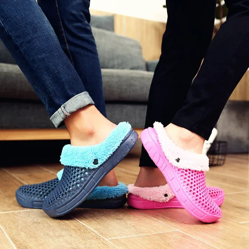 YRZL Zapatillas de invierno para hombre y mujer, zapatos cálidos para interiores, Pantoffels de algodón antideslizantes, zuecos informales, zapatillas de suelo para casa sin cordones para hombre