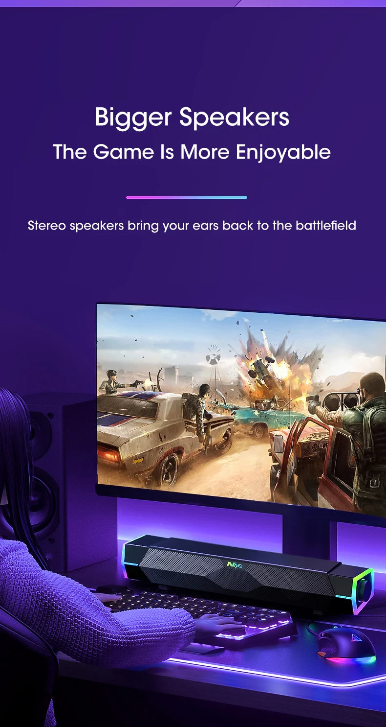 Barra de Sonido Bluetooth 5.0 para PC con Subwoofer y Luces RGB