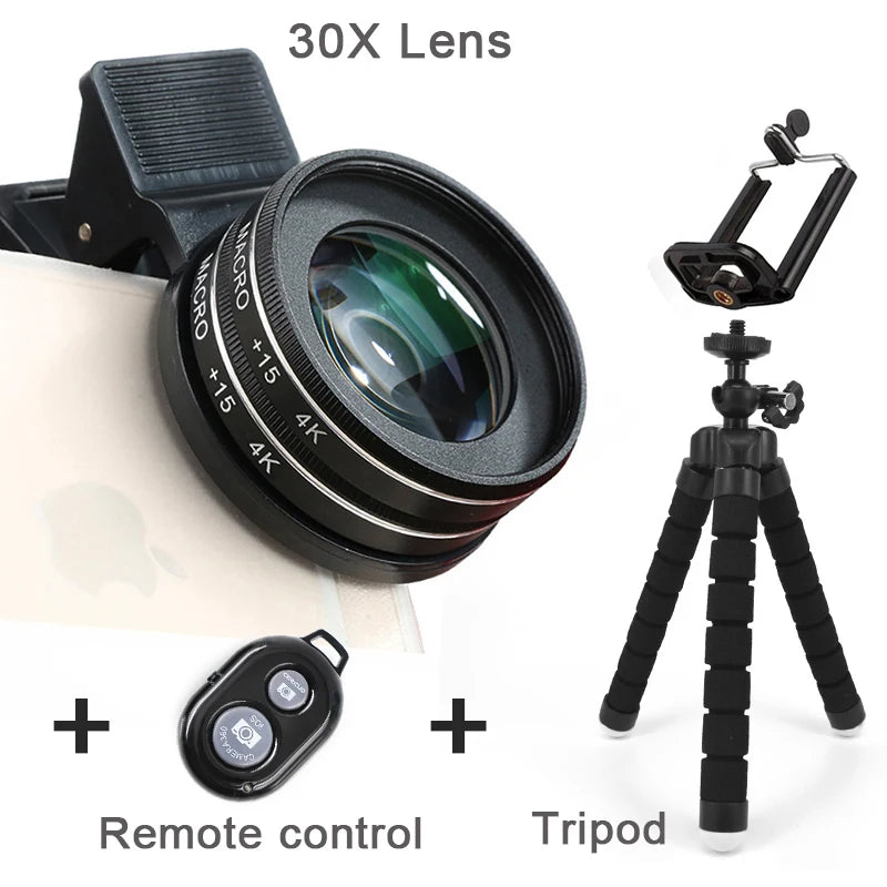 Kit de Lentes Macro 15X y 30X 4K HD para Smartphone