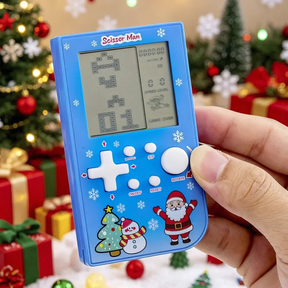 Consola de Juegos Retro con Diseño de Ladrillos Navideños, Tetris con Temática Festiva, Consola Electrónica Portátil, Regalo Festivo