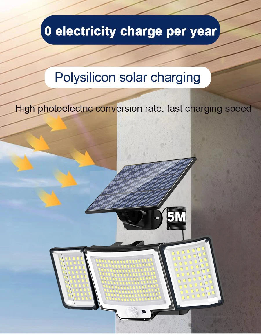 Lámpara Solar LED Exterior con Sensor de Movimiento IP65 3 Modos