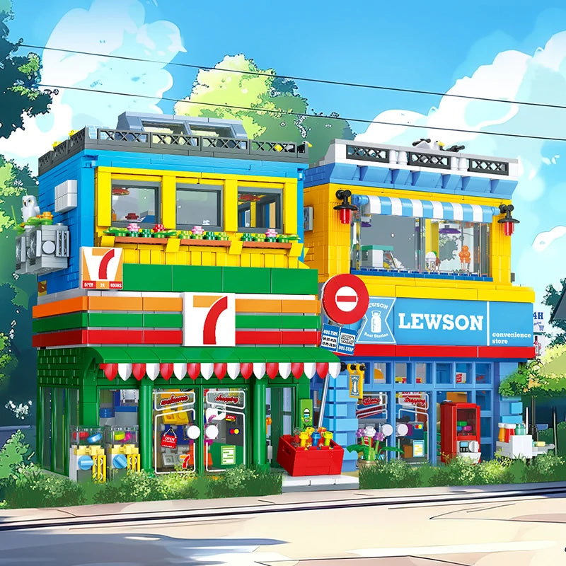 Bloques de Construcción de Tienda de Conveniencia con Escena Urbana, Modelo DIY en Miniatura, Decoración de Escritorio, Regalo Coleccionable para Adultos, Cumpleaños, Festividades