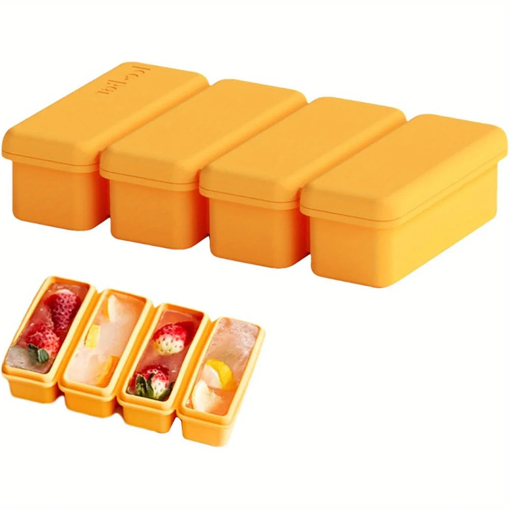 Bandejas de cubitos de hielo de silicona de 4 rejillas con tapa, molde para paletas casero, contenedor de congelación de alimentos para moldes de congelador para sopas y salsas