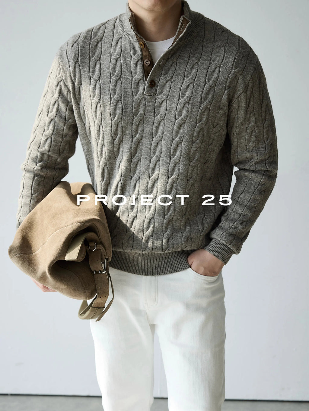 Suéter de Punto Trenzado con Cuello Alto y 4 Botones PROJECT 25 American Heritage para Hombre – Suéter Casual de Negocios de Lana Premium