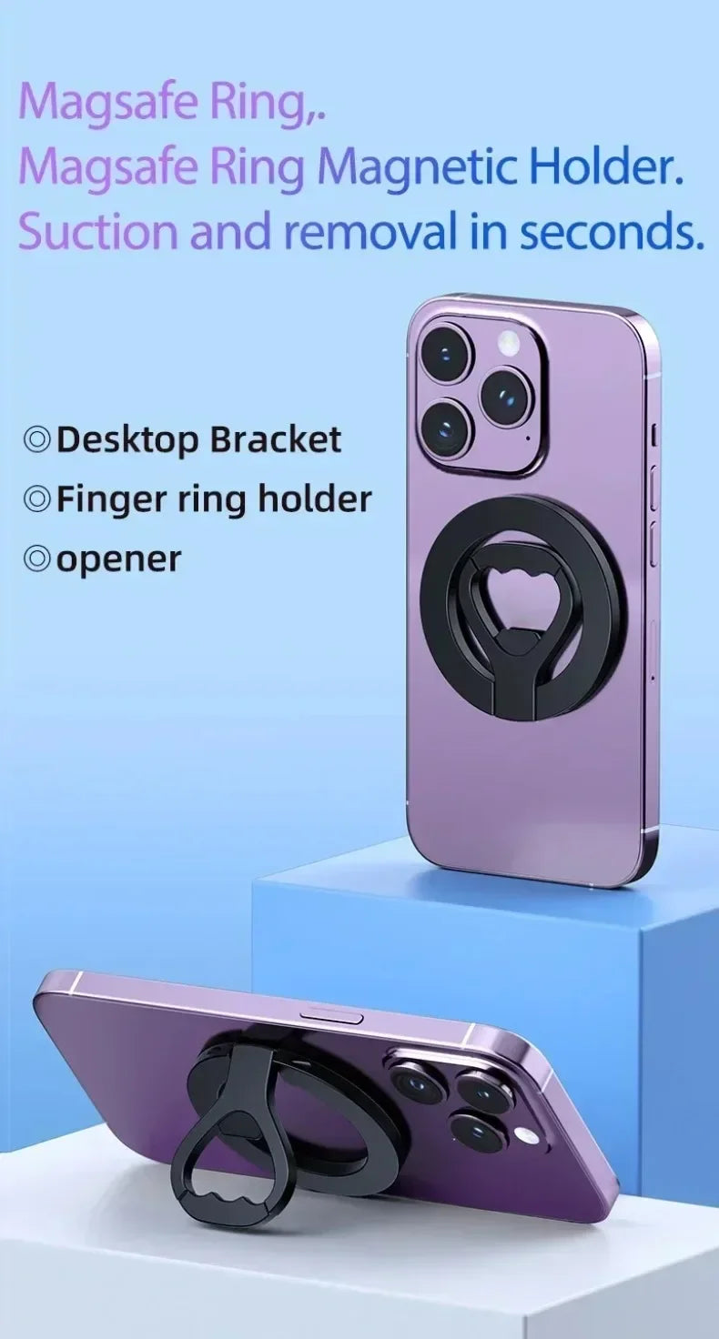 Soporte Magnético para Teléfono de Coche con Anillo, Soporte de Imán Potente y Abrebotellas para Magsafe iPhone 17 16 15 14 13 12 Pro Max