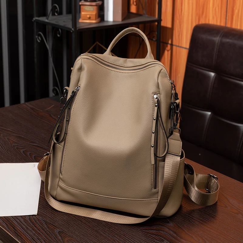 Mochila de mujer suave de estilo retro de gran capacidad, bolso de hombro convertible, perfecto para desplazamientos y viajes