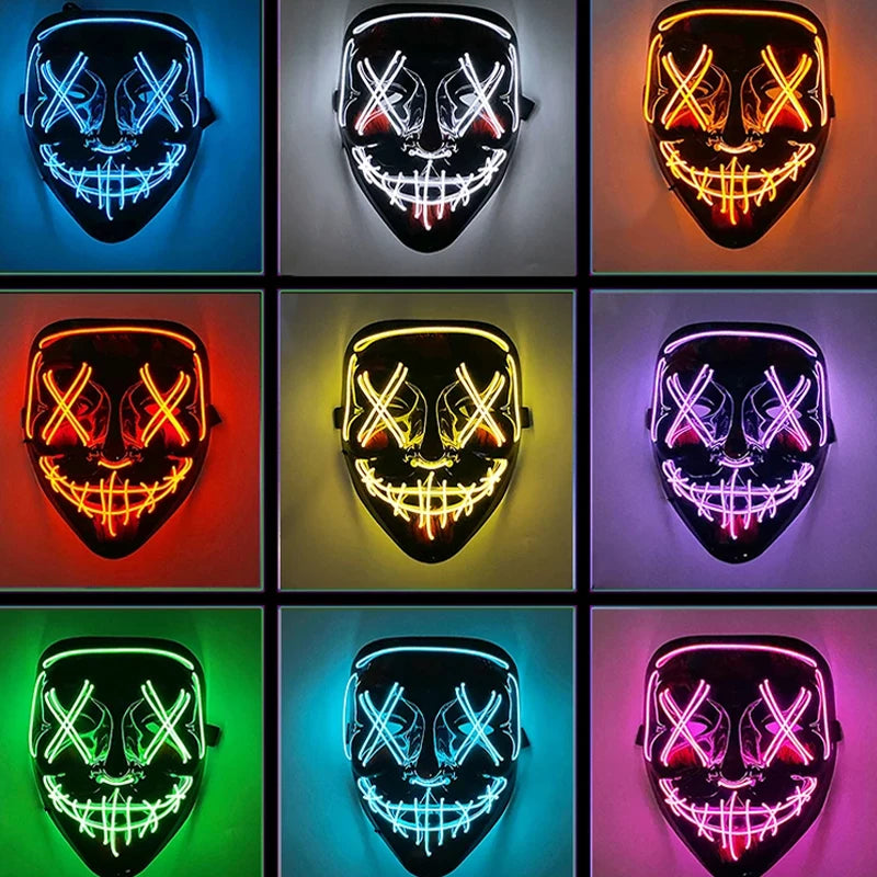 Máscara LED inalámbrica de neón y guantes de fibra óptica, máscara brillante en la oscuridad para Halloween, carnaval, cosplay, bar, fiesta de cumpleaños