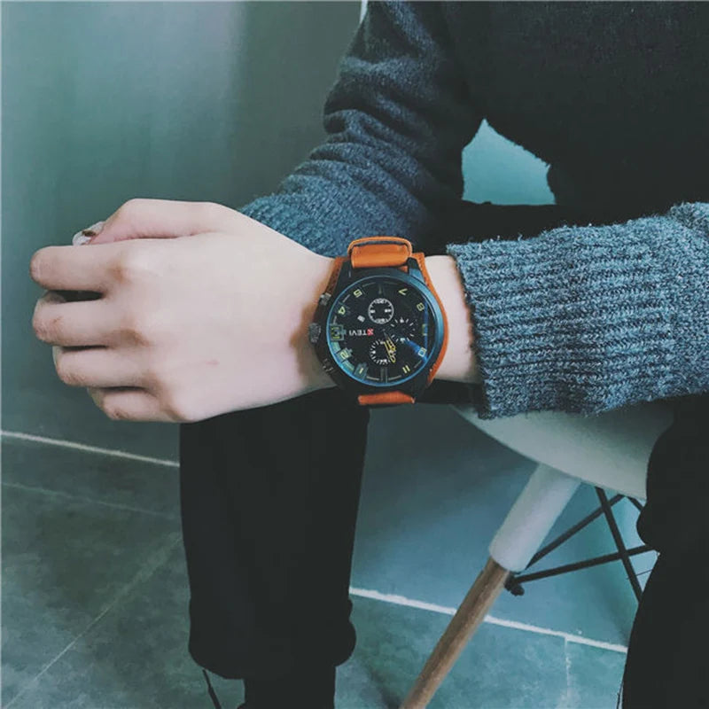 Relojes YIKAZE Retro para hombre, reloj clásico de cuarzo de lujo para negocios, reloj de pulsera militar con fecha y correa de cuero con esfera grande a la moda para hombre