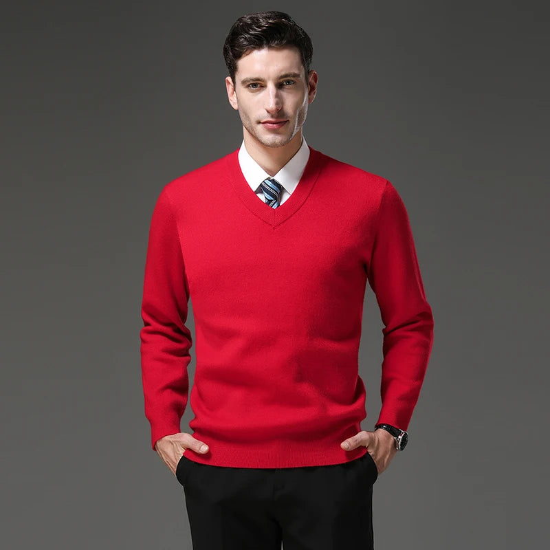 Suéter de Punto Grueso Antipilling para Hombre - Cuello en V
