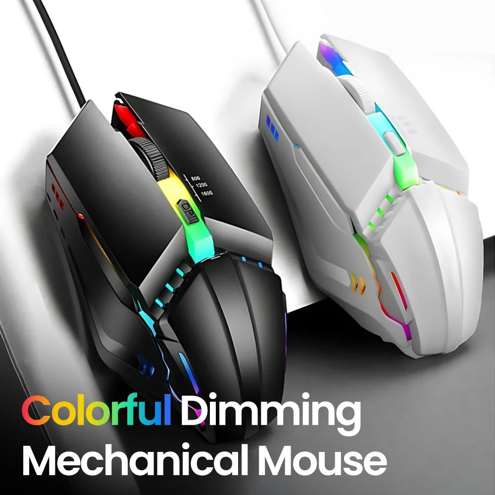 Ratones USB silenciosos con retroiluminación RGB, ratón para juegos con cable USB para PC de escritorio, portátil, ordenador, hogar y oficina, LED luminoso de 1600DPI