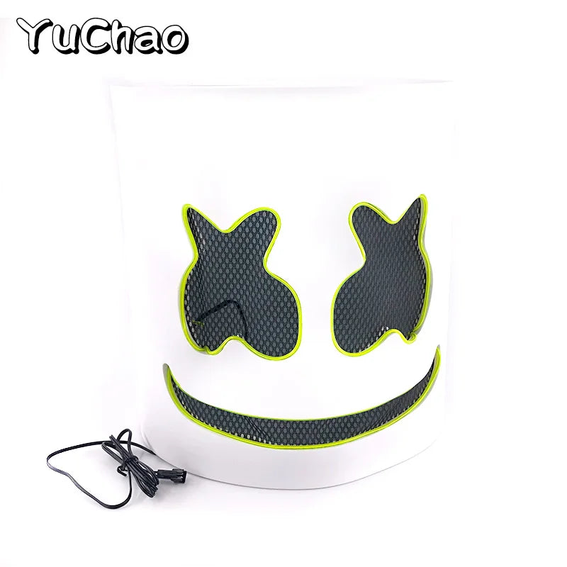 Máscara brillante de DJ Marshmello, barra de baile de Hip Hop, accesorios de espectáculo en club nocturno, máscara LED DIY de malvavisco Cos, máscara de DJ Disco para hombres, Disfraz