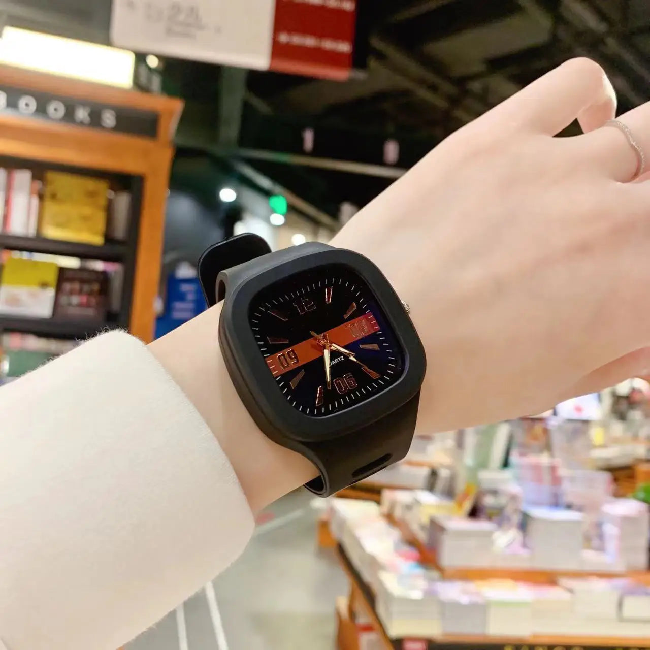 Reloj de Cuarzo Cuadrado para Mujer, Correa Silicona