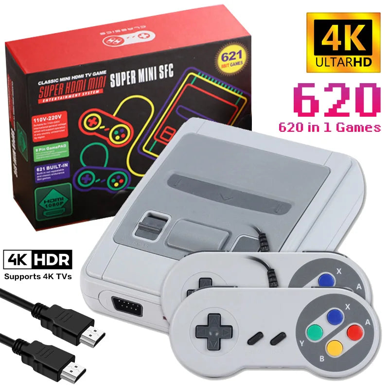 Mini consola de videojuegos Retro SFC621, 4K, HDMI, para SNES Home Came, juego SFC620 integrado con mando con cable, regalos para niños