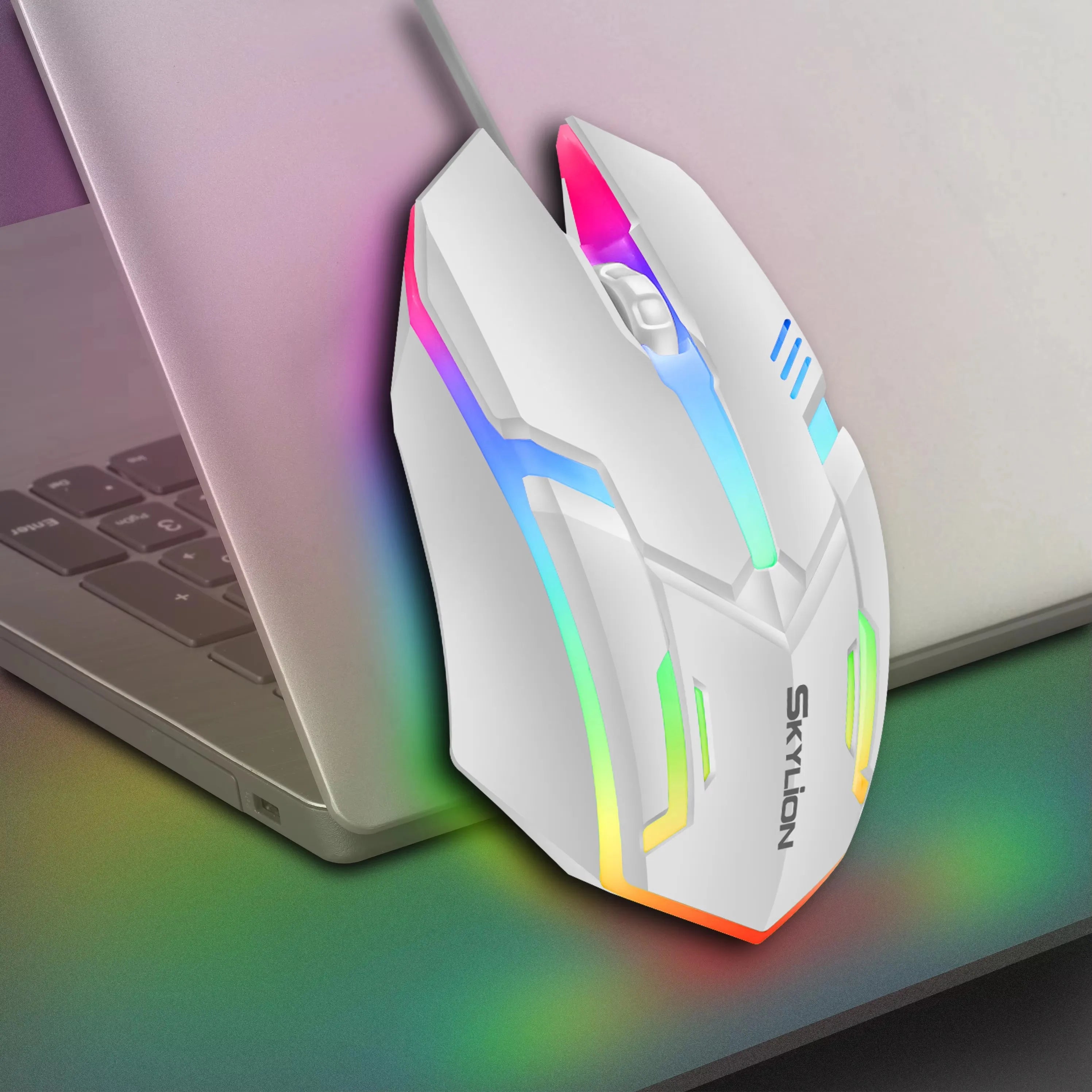 Ratón F1 con cable para juegos y oficina, periférico de 3 teclas con iluminación colorida para Microsoft Windows y Apple IOS