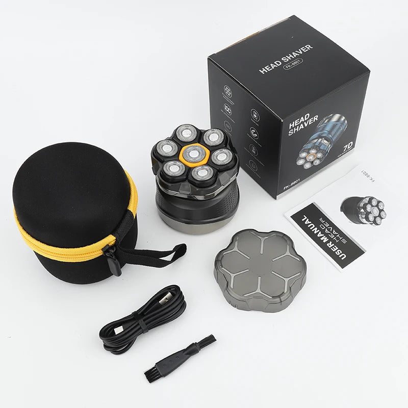 Afeitadora de cabeza eléctrica para hombres calvos, maquinilla de afeitar magnética 7D, afeitadoras recargables para cuero cabelludo, cara, barba, cuerpo, uso en seco y húmedo