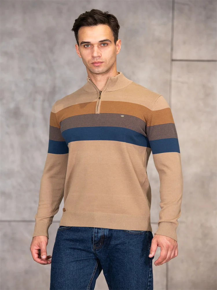 AIOPESON, suéter de retazos para hombre, suéter informal de algodón con cremallera y cuello simulado para hombre, nuevo suéter cálido de moda de invierno para hombre