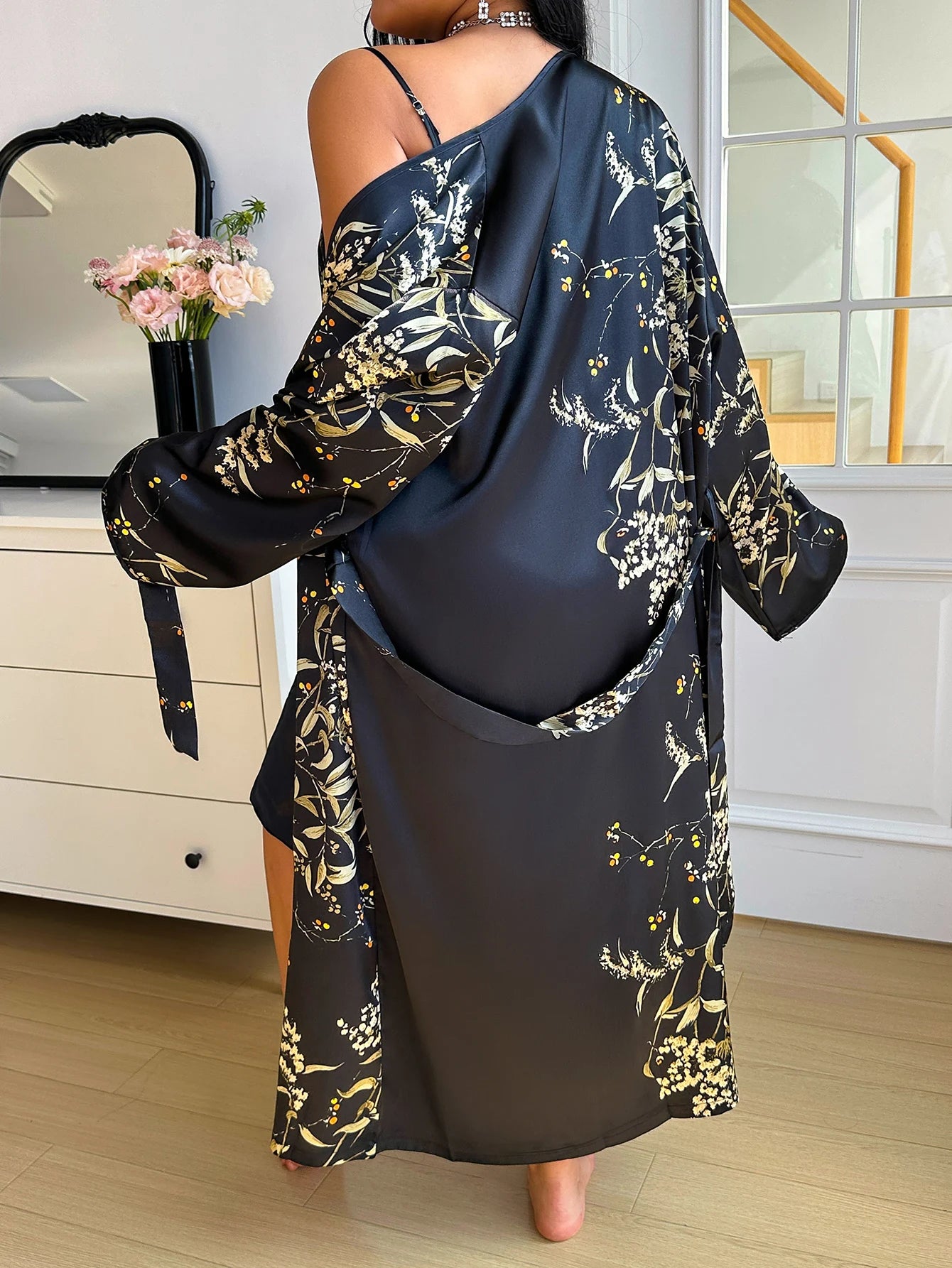 Pijama de Dos Piezas para Mujer Talla Grande, Estampado Floral
