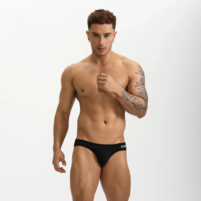 Paquete de 3 calzoncillos para hombre, calzoncillos de cintura baja, bolsa convexa en U, Bikini Sexy cómodo que absorbe la humedad para hombre