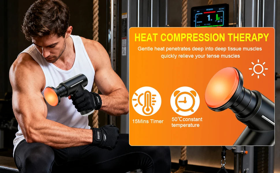 Pistola de masaje de tejido profundo con calor frío, 6 velocidades, masajeador de percusión manual, pistola de Fascia para cuerpo, espalda, cuello, pierna, herramientas de masaje
