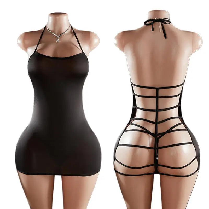 Lencería Sexy para Mujer, Camisón Transparente Negro con Medias