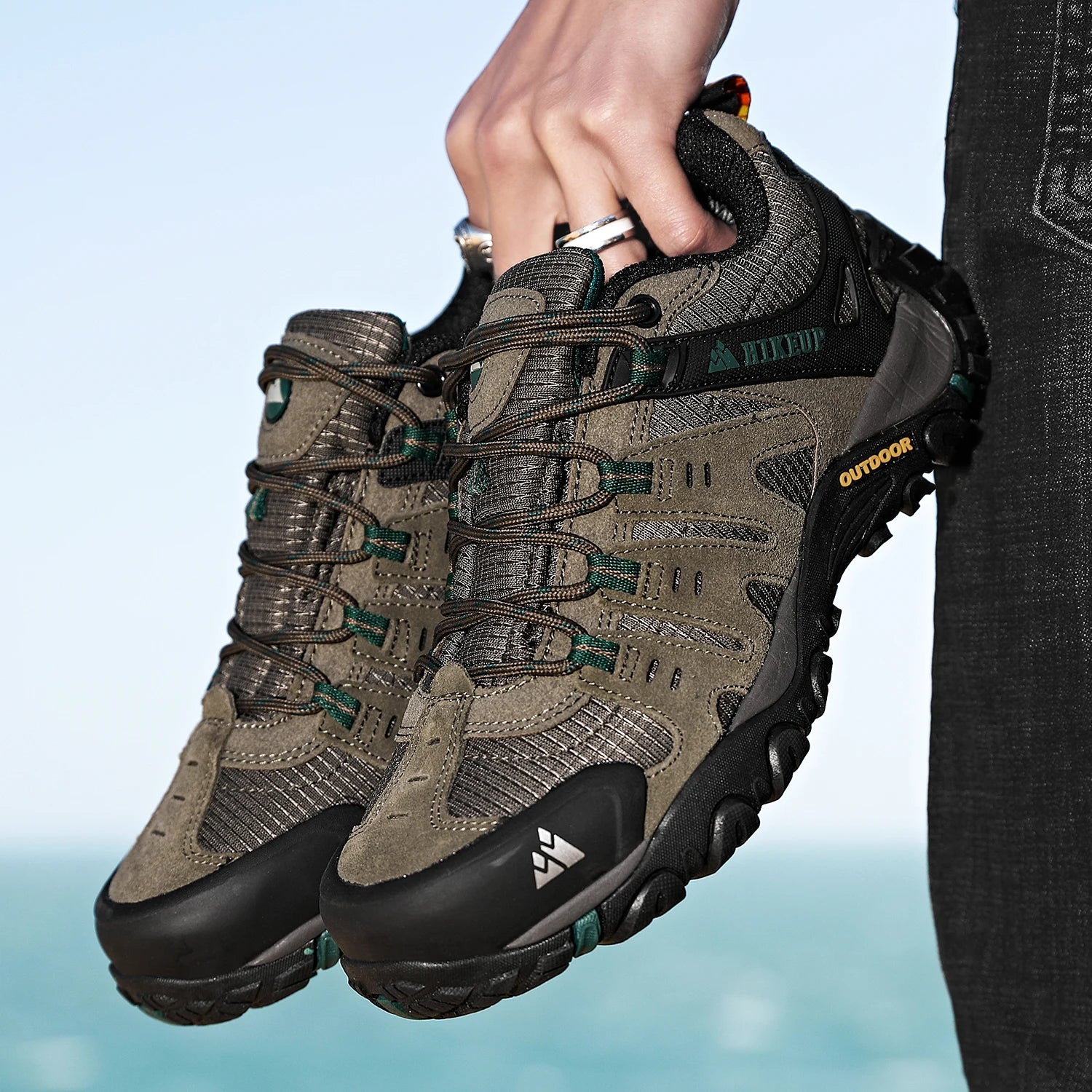 Zapatos de senderismo HIKEUP para hombre, zapatos de exterior de piel de ante, zapatillas tácticas resistentes al desgaste para senderismo, caminar y cazar