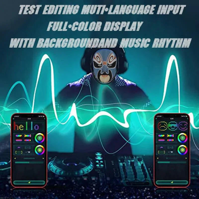 Máscara LED con Bluetooth, controlada por aplicación, cambia la imagen de tu rostro, fotos personalizadas para cosplay, accesorio para disfraz de Halloween.