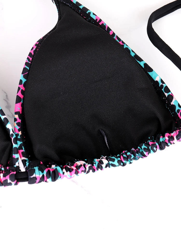 Conjunto de Bikini dividido de dos piezas para mujer, traje de baño de verano con tiras y cordones, estampado de lunares coloridos, traje de baño para vacaciones en la playa