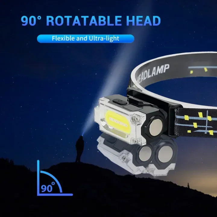 Linterna Frontal LED COB Recargable USB para Camping y Pesca