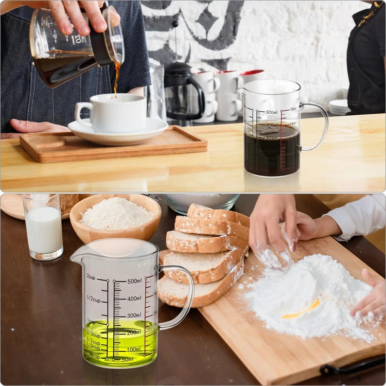 Tazas medidoras de vidrio de borosilicato alto, taza de escala de vidrio transparente con mango, boquilla en forma de V, vaso medidor de vidrio para cocina
