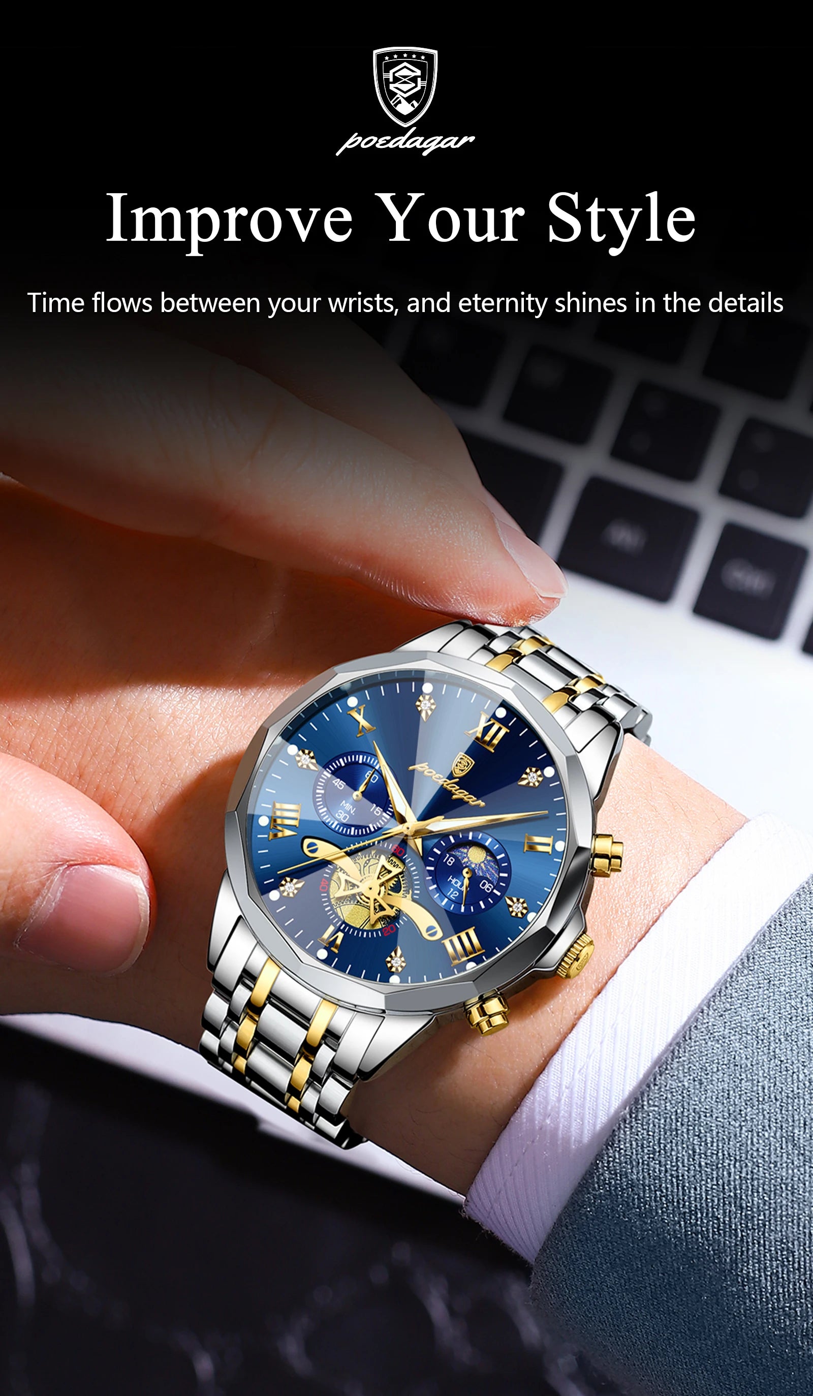 Reloj POEDAGAR de Lujo Cuarzo Acero Inoxidable