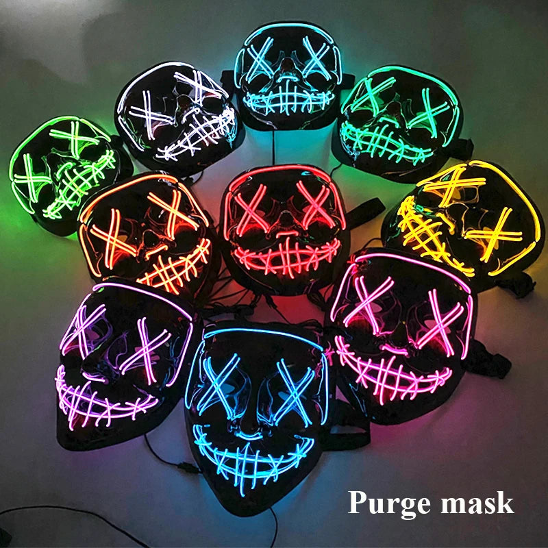 Máscara de mascarada intermitente bonita y divertida, máscara decorativa para niños y adultos, máscara facial completa luminosa, máscara de purga clásica para la noche