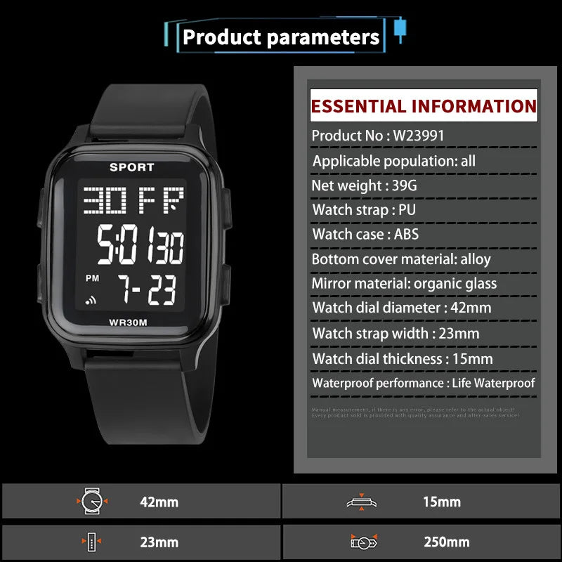 Reloj deportivo YIKAZE para hombre, reloj electrónico multifunción resistente al agua, reloj de pulsera Digital LED ultrafino para hombre y estudiante