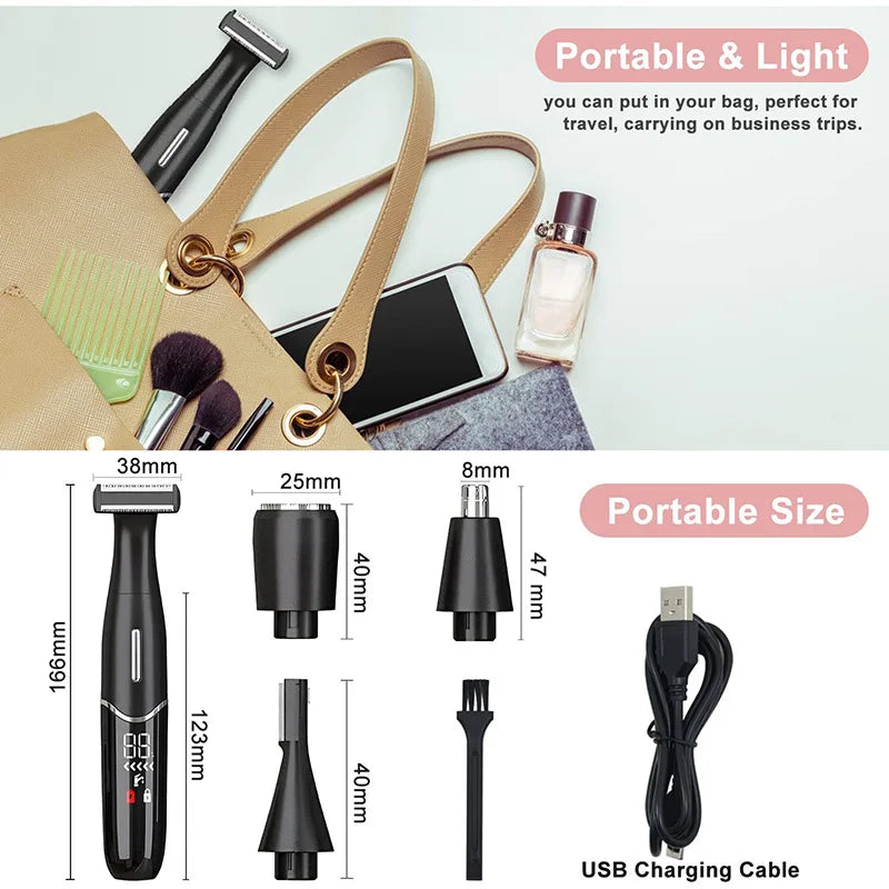 Afeitadora eléctrica para mujer 4 en 1, afeitadora para mujer, recortadora de Bikini, Afeitadora eléctrica recargable, depilación para cara, cejas y nariz