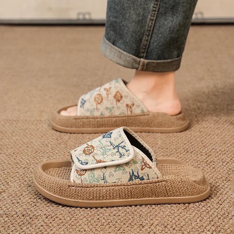 Zapatillas de casa de algodón transpirables con estampado floral