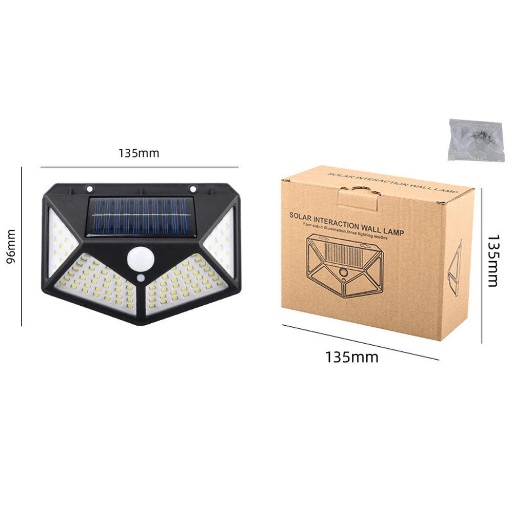 Lámpara Solar de Pared con Sensor de Movimiento PIR de 100 LED, Lámpara Solar Exterior Impermeable, Lámpara de Calle con Energía Solar, Decoración de Jardín