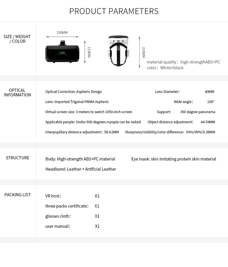 Viar 3D gafas de realidad Virtual VR auriculares casco dispositivos lentes gafas inteligentes para teléfono inteligente Realidade juego móvil Hedset