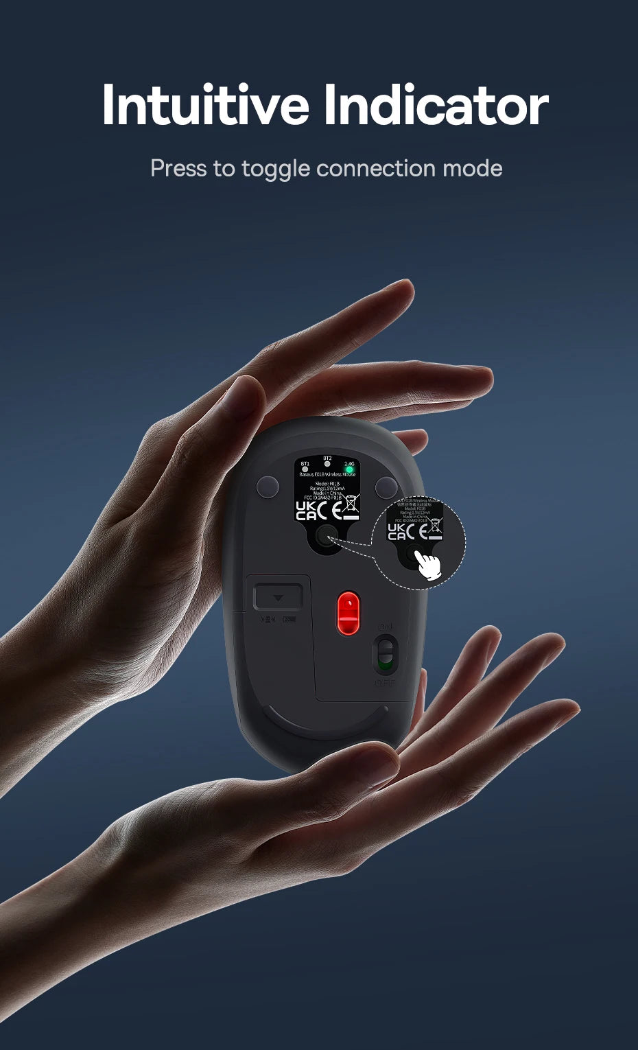 Ratón Baseus inalámbrico Bluetooth para ordenador, ratón silencioso de 1600DPI con receptor Nano USB de 2,4 GHz para PC, MacBook, tableta, portátil