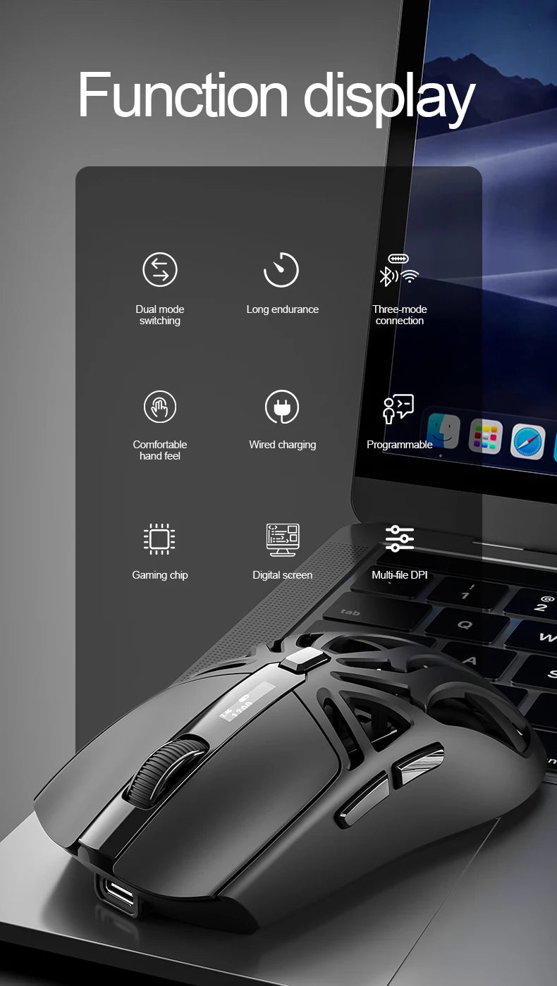 Ratón Bluetooth SMAILWOLF RS8 1000Hz, 10000dpi, conexión de tres modos, ratón macro ligero para juegos, ordenador portátil