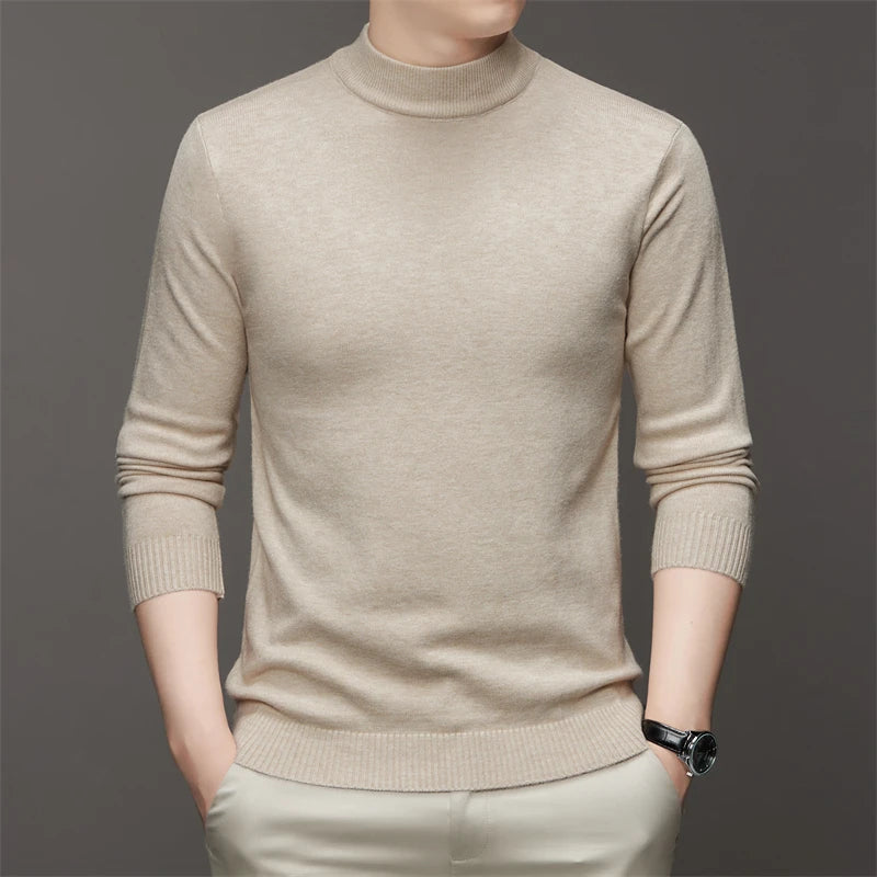 Suéter de color sólido de manga larga con cuello medio alto para hombre de 7 colores Top suave, cálido y cómodo con base
