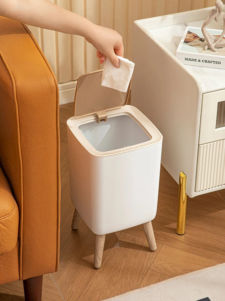 Cubo de basura tipo presión con imitación de madera para dormitorio, baño y sala