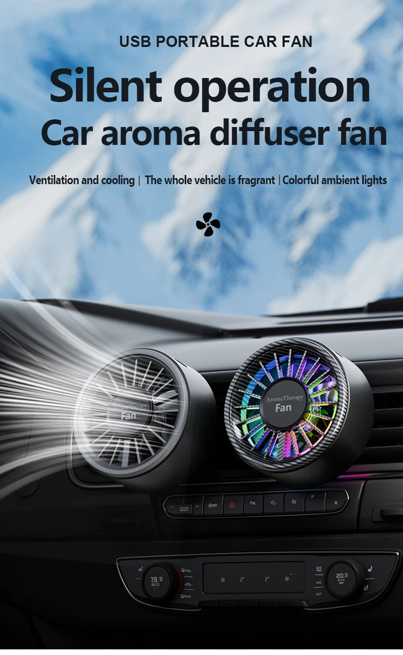 Nuevo ventilador magnético para coche, iluminación colorida y fresca USB, suministro de aire direccional libre de fibra de carbono de alta gama, refrigeración rápida, disfruta de la frescura