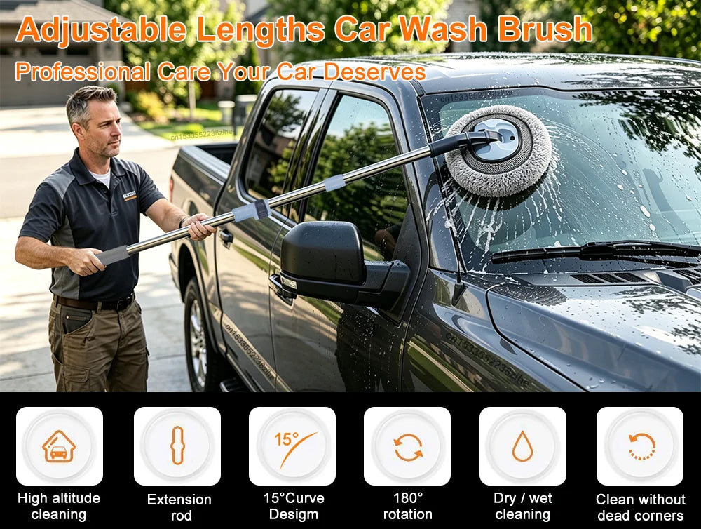 Cepillo telescópico de lavado para autos con cerdas de microfibra suaves