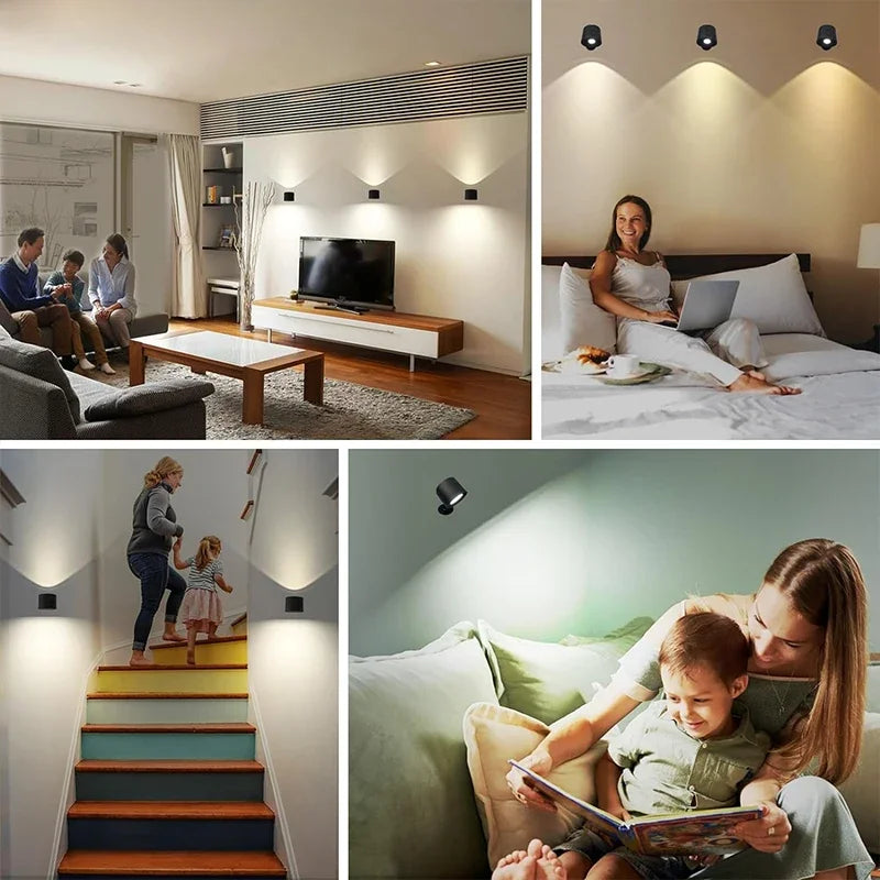Lámpara Led de pared de doble cabezal con Control remoto táctil, luz nocturna portátil inalámbrica con recarga USB giratoria 360 para lectura de dormitorio